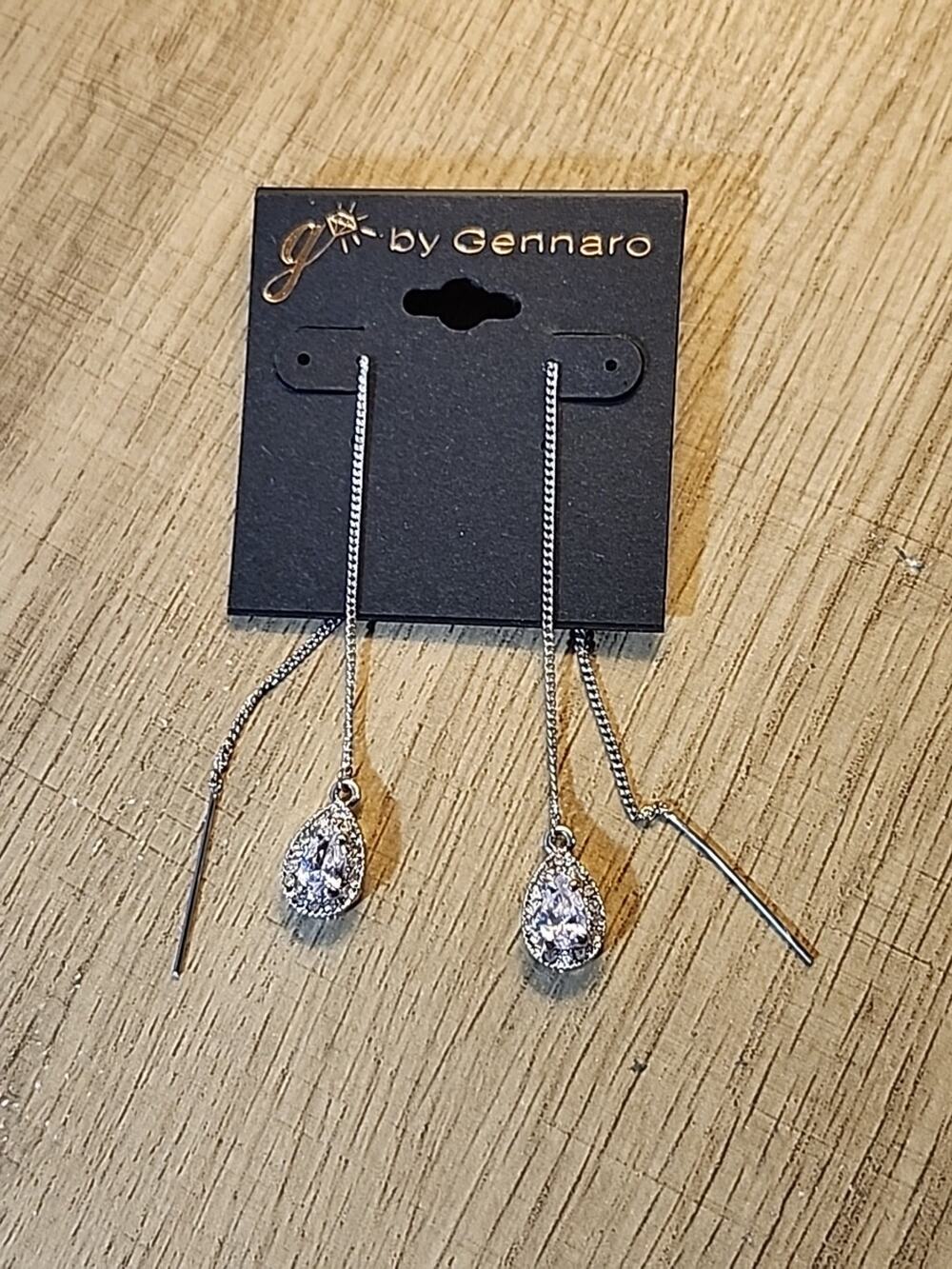 G by Gennaro Chain Dangling Teardrop Crystal Earrings 5" Silver